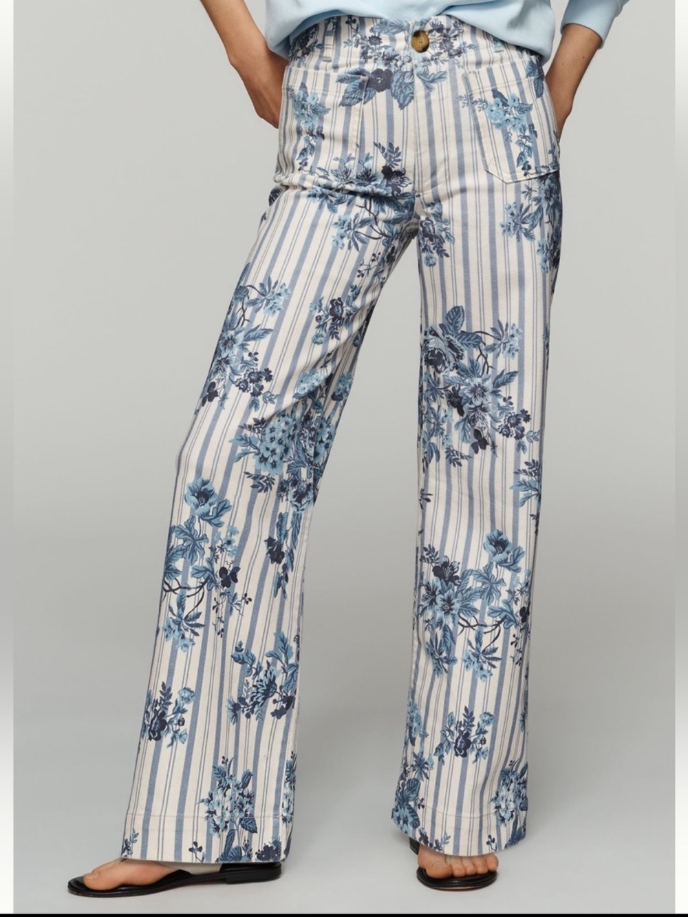 Anthropologie Colette Jeans Maeve Full Length Wide Leg New 26 Petite Blue Stripe